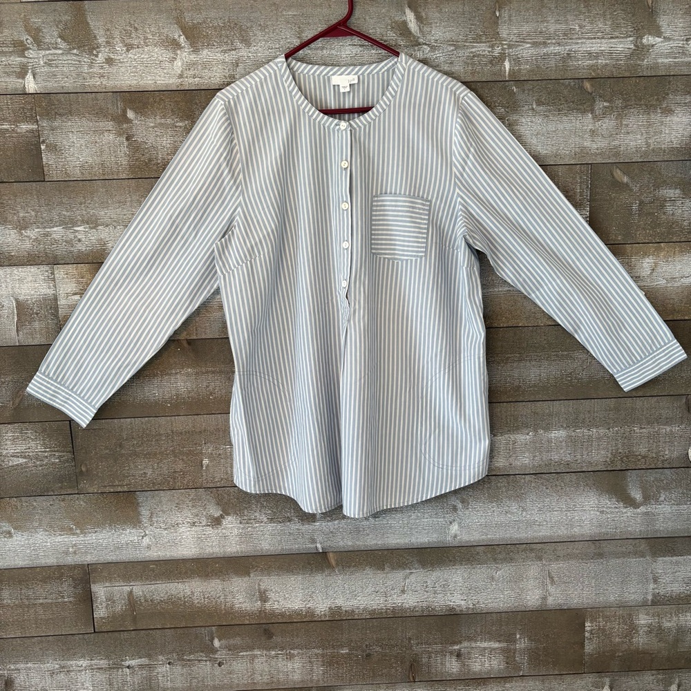 J. Jill Blue and White Striped 100% Cotton Button Down Shirt